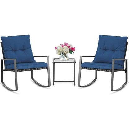 Set da bistrot a dondolo per patio da esterno in metallo nero SUNCROWN da 3 pezzi