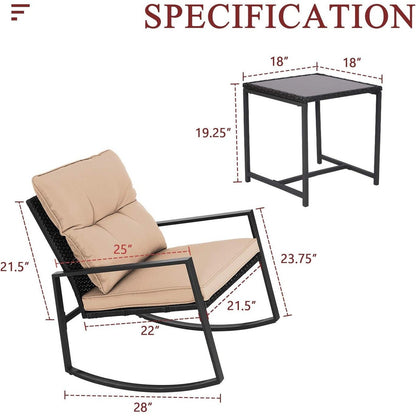 Set da bistrot a dondolo per patio da esterno in metallo nero SUNCROWN da 3 pezzi