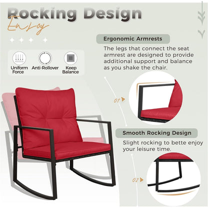 SUNCROWN Set da bistrot per conversazione con sedie a dondolo in vimini marrone/nero da esterno, 3 pezzi