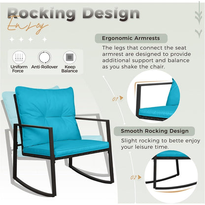 SUNCROWN Set da bistrot per conversazione con sedie a dondolo in vimini marrone/nero da esterno, 3 pezzi