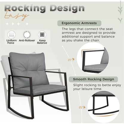 SUNCROWN Set da bistrot per conversazione con sedie a dondolo in vimini marrone/nero da esterno, 3 pezzi