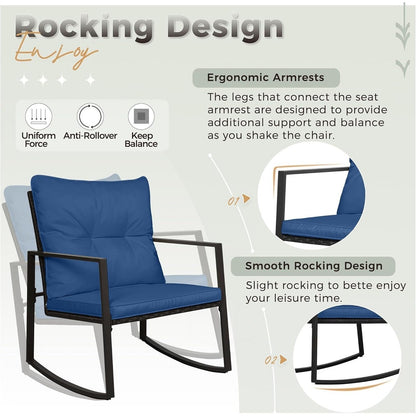 SUNCROWN Set da bistrot per conversazione con sedie a dondolo in vimini marrone/nero da esterno, 3 pezzi