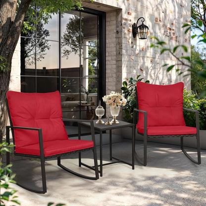 SUNCROWN Set da bistrot per conversazione con sedie a dondolo in vimini marrone/nero da esterno, 3 pezzi