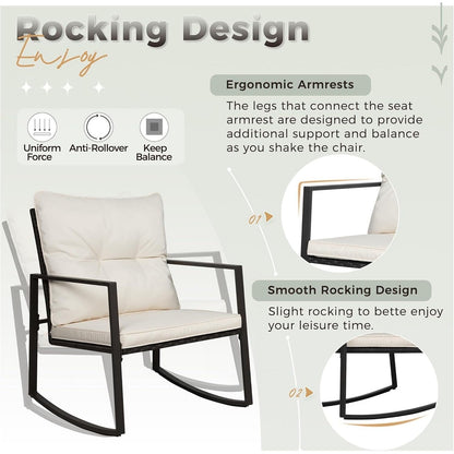 SUNCROWN Set da bistrot per conversazione con sedie a dondolo in vimini marrone/nero da esterno, 3 pezzi