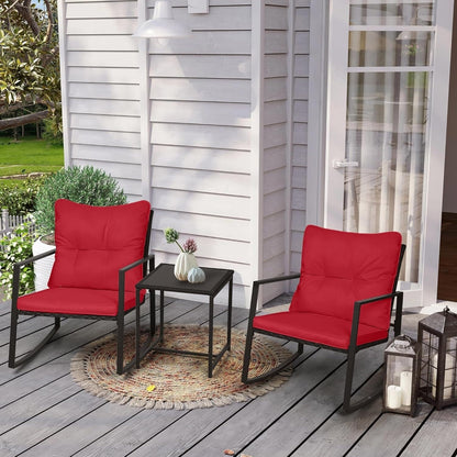 SUNCROWN Set da bistrot per conversazione con sedie a dondolo in vimini marrone/nero da esterno, 3 pezzi