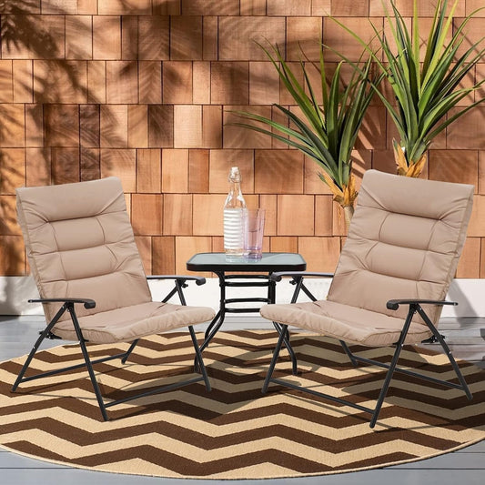 SUNCROWN Set da bistrot con 3 sedie pieghevoli imbottite per patio esterno