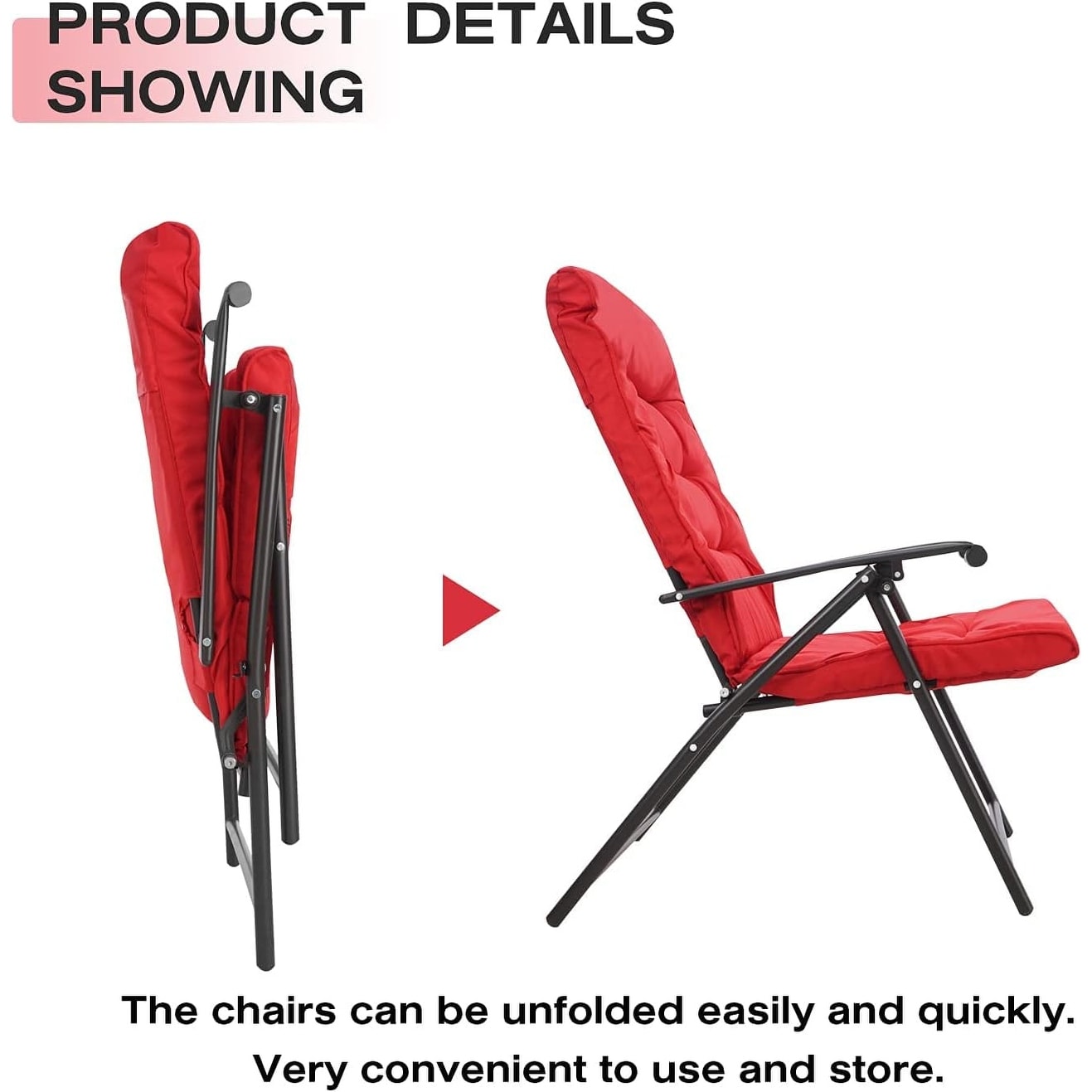 SUNCROWN Set da bistrot con 3 sedie pieghevoli imbottite per patio esterno