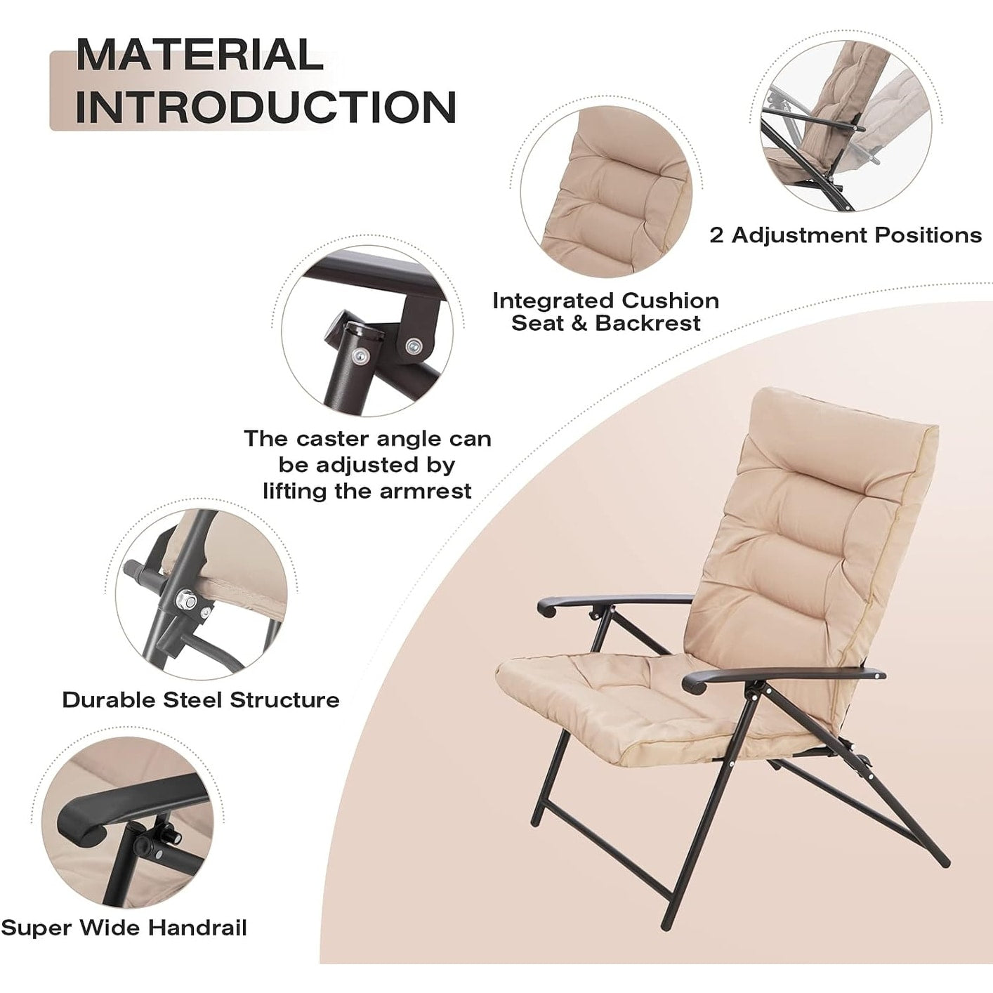 SUNCROWN Set da bistrot con 3 sedie pieghevoli imbottite per patio esterno