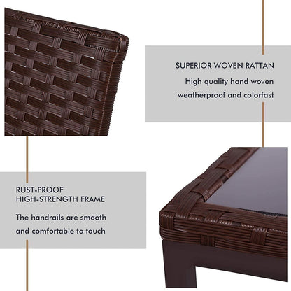 SUNCROWN Set da bistrot per conversazione con sedie a dondolo in vimini marrone/nero da esterno, 3 pezzi