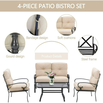 SUNCROWN 4 pezzi mobili da esterno patio set da conversazione divano a due posti