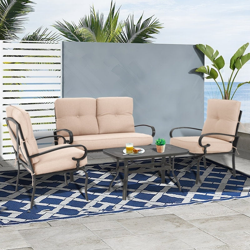 SUNCROWN 4 pezzi mobili da esterno patio set da conversazione divano a due posti