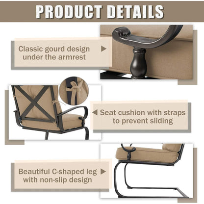 Set da conversazione per esterni SUNCROWN da 5 pezzi, panca da giardino e 2 sedie a sdraio con 2 tavolini da caffè