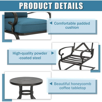 Set da conversazione per esterni SUNCROWN da 5 pezzi, panca da giardino e 2 sedie a sdraio con 2 tavolini da caffè