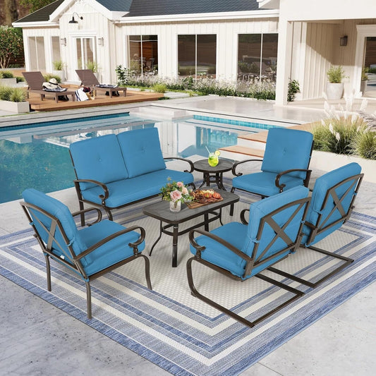 Set da conversazione per patio con mobili da esterno in metallo SUNCROWN da 7 pezzi