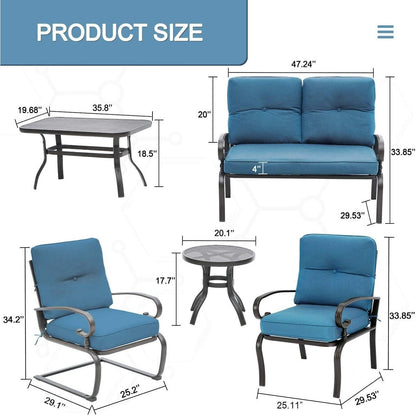 Set da conversazione per patio con mobili da esterno in metallo SUNCROWN da 7 pezzi