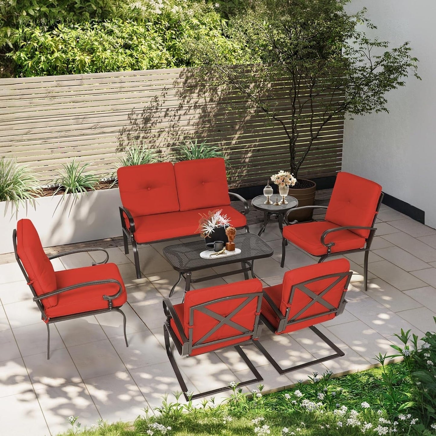 Set da conversazione per patio con mobili da esterno in metallo SUNCROWN da 7 pezzi