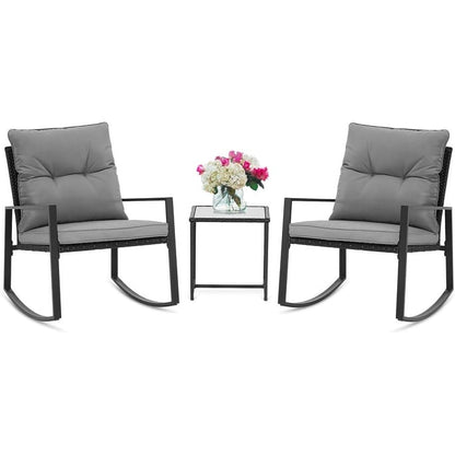 Set da bistrot a dondolo per patio da esterno in metallo nero SUNCROWN da 3 pezzi