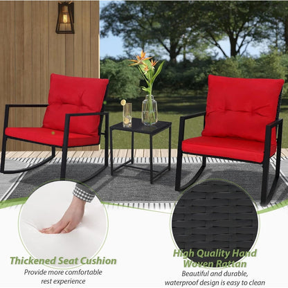 Set da bistrot a dondolo per patio da esterno in metallo nero SUNCROWN da 3 pezzi