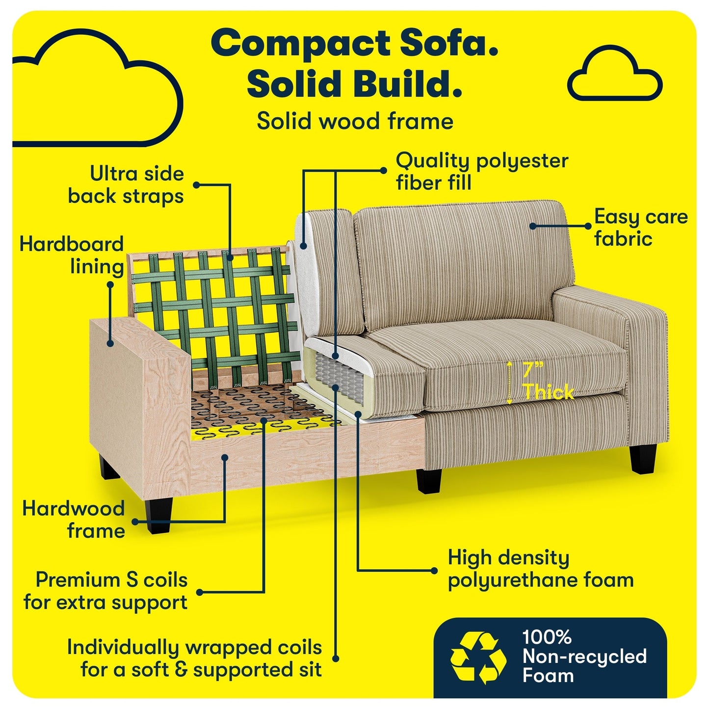 Divano Serta Palisades 73 Track Arm, in poliestere di facile manutenzione, con schienale morbido e cuscini di seduta a molle insacchettate.