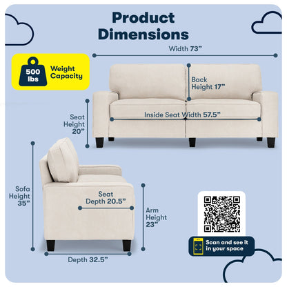 Divano Serta Palisades 73 Track Arm, in poliestere di facile manutenzione, con schienale morbido e cuscini di seduta a molle insacchettate.