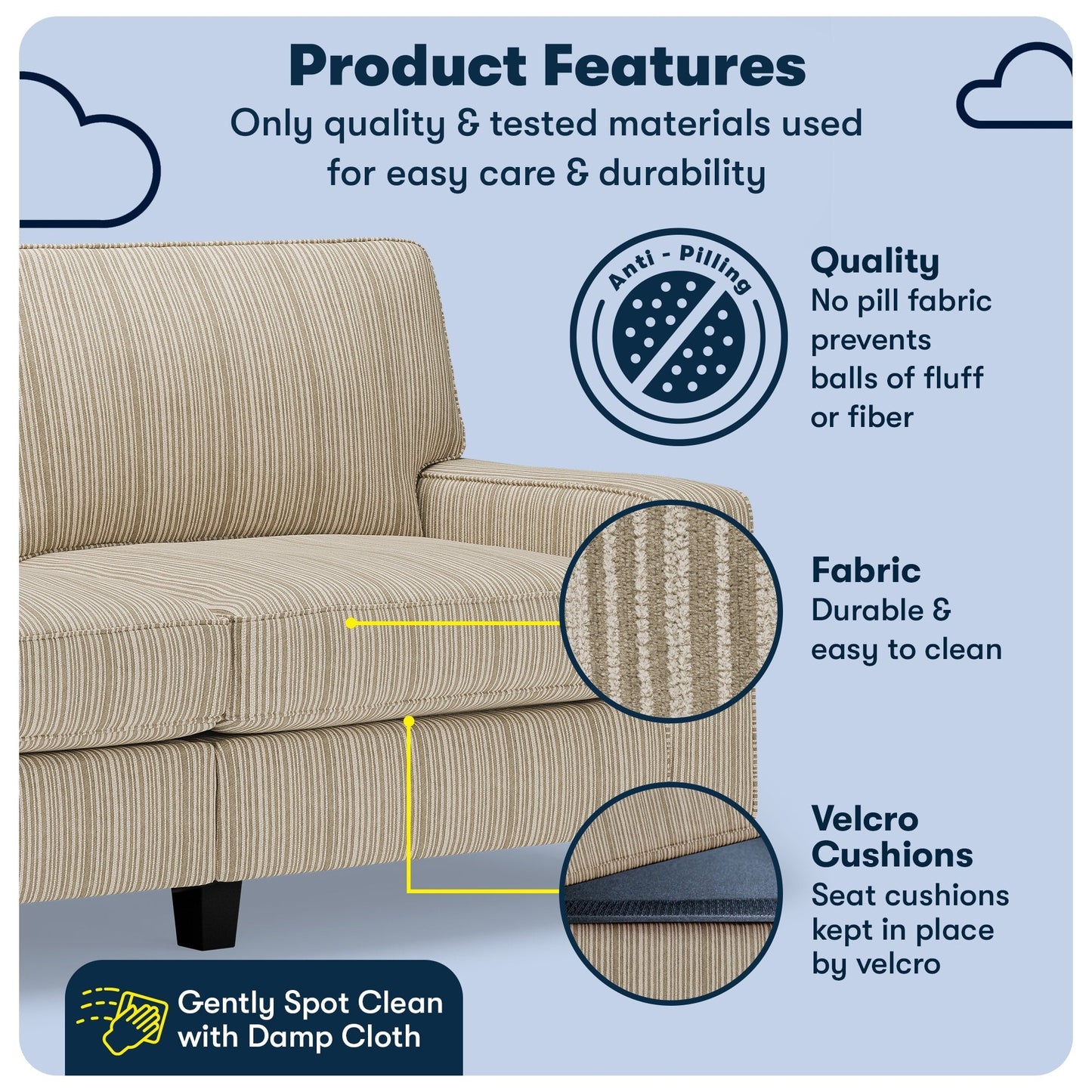 Divano Serta Palisades 73 Track Arm, in poliestere di facile manutenzione, con schienale morbido e cuscini di seduta a molle insacchettate.