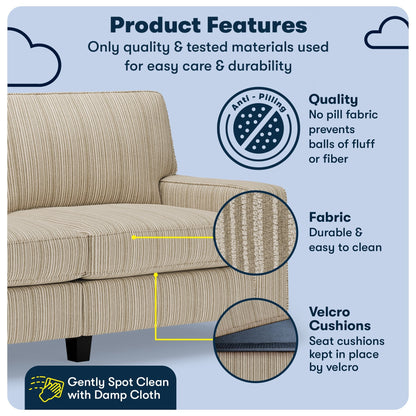 Divano Serta Palisades 73 Track Arm, in poliestere di facile manutenzione, con schienale morbido e cuscini di seduta a molle insacchettate.