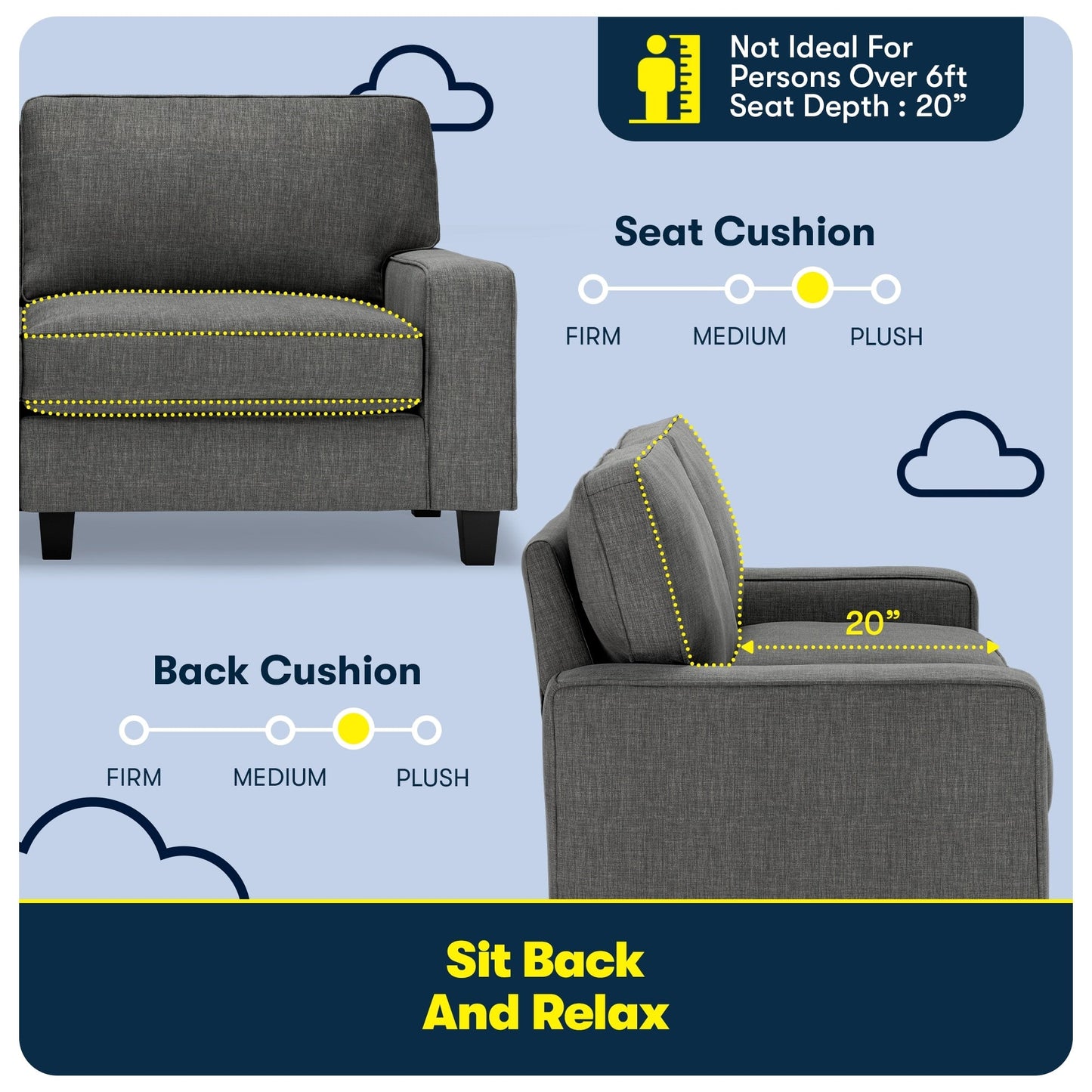 Divano Serta Palisades 73 Track Arm, in poliestere di facile manutenzione, con schienale morbido e cuscini di seduta a molle insacchettate.