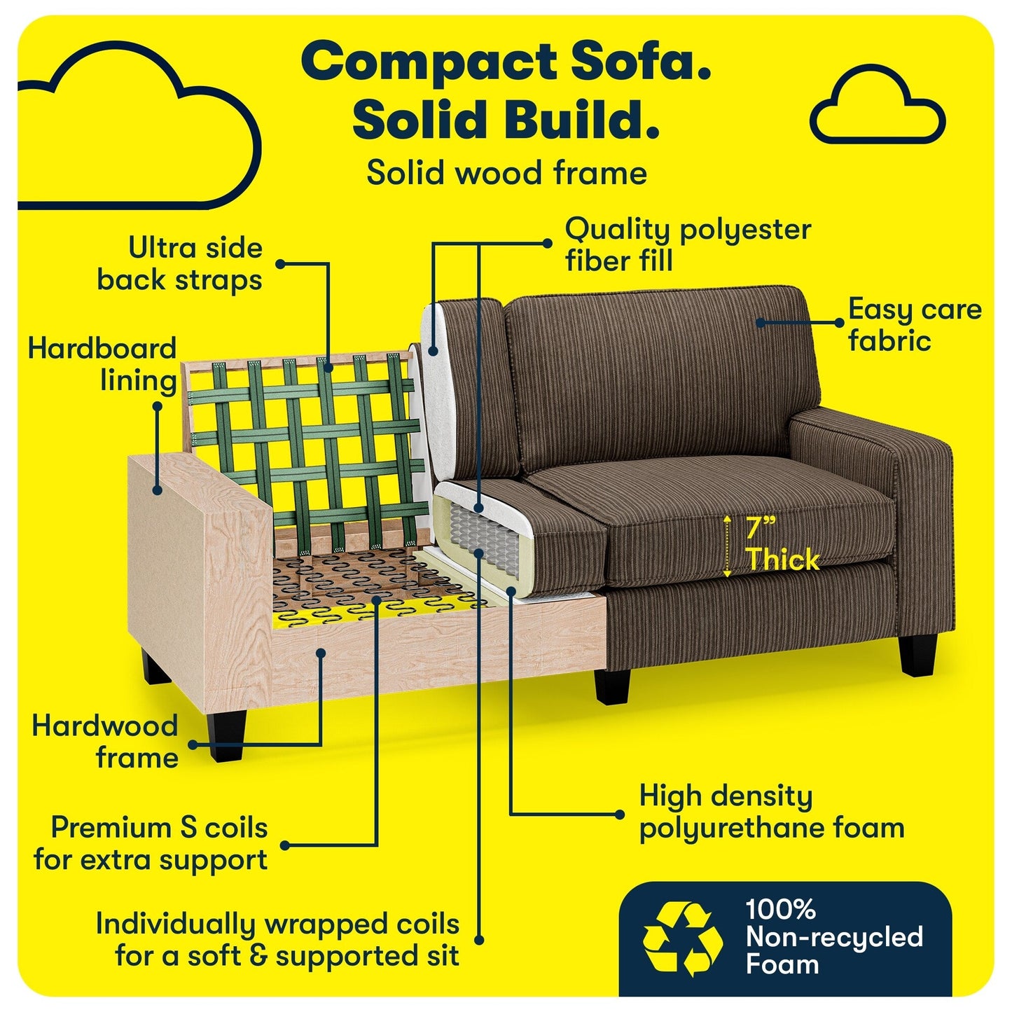 Divano Serta Palisades 73 Track Arm, in poliestere di facile manutenzione, con schienale morbido e cuscini di seduta a molle insacchettate.