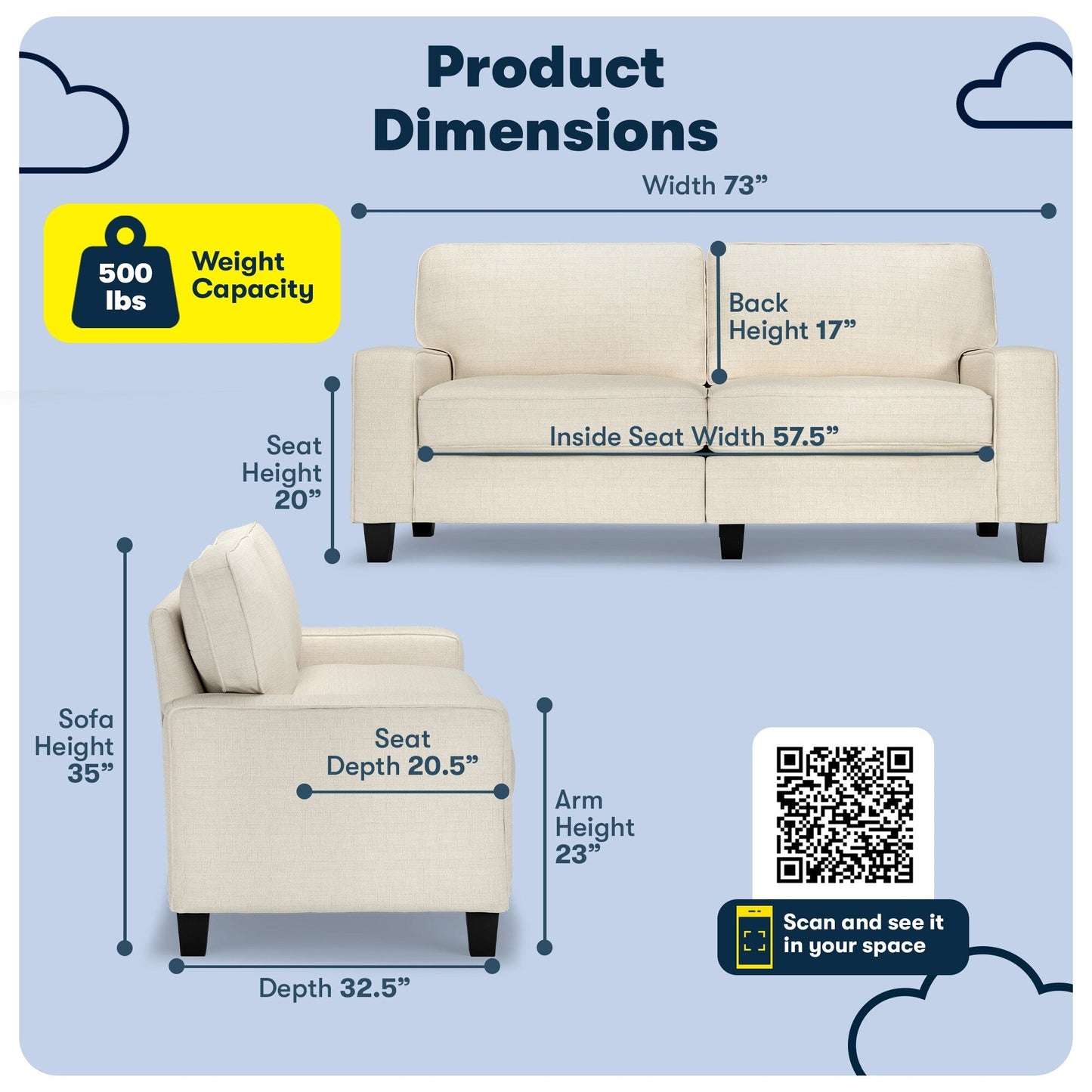 Divano Serta Palisades 73 Track Arm, in poliestere di facile manutenzione, con schienale morbido e cuscini di seduta a molle insacchettate.