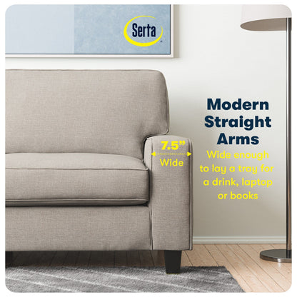 Divano Serta Palisades 73 Track Arm, in poliestere di facile manutenzione, con schienale morbido e cuscini di seduta a molle insacchettate.