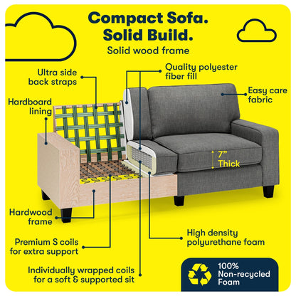 Divano Serta Palisades 73 Track Arm, in poliestere di facile manutenzione, con schienale morbido e cuscini di seduta a molle insacchettate.
