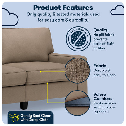 Divano Serta Palisades 73 Track Arm, in poliestere di facile manutenzione, con schienale morbido e cuscini di seduta a molle insacchettate.