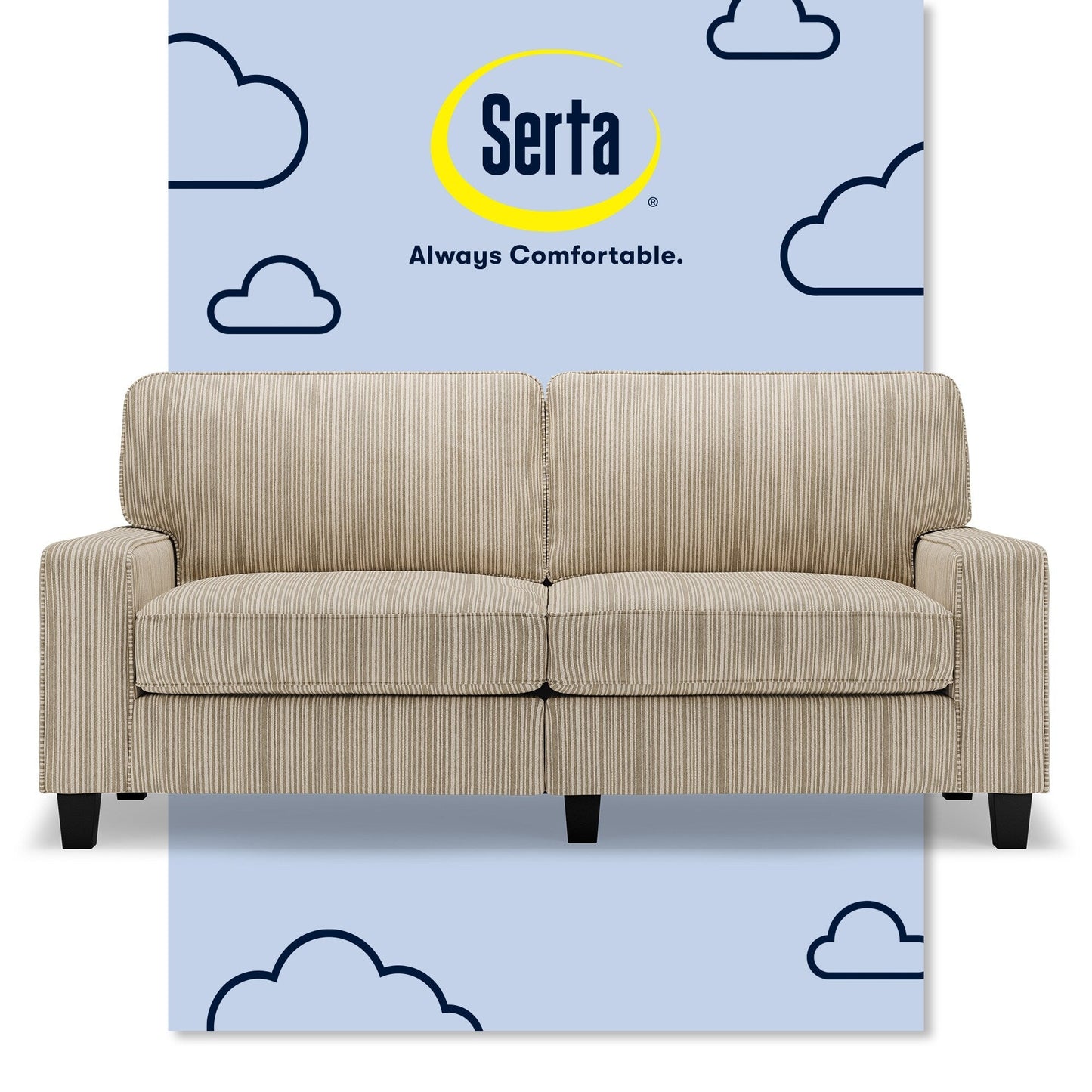 Divano Serta Palisades 73 Track Arm, in poliestere di facile manutenzione, con schienale morbido e cuscini di seduta a molle insacchettate.