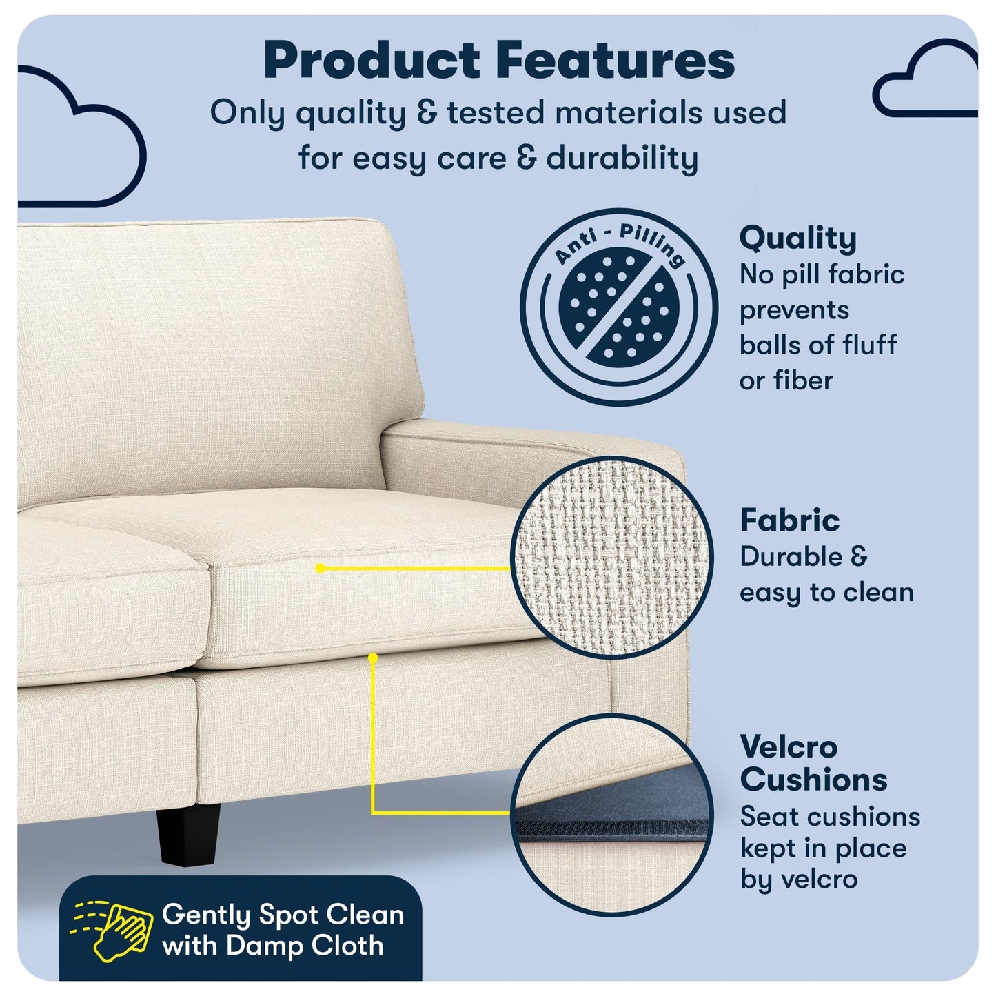 Divano Serta Palisades 73 Track Arm, in poliestere di facile manutenzione, con schienale morbido e cuscini di seduta a molle insacchettate.