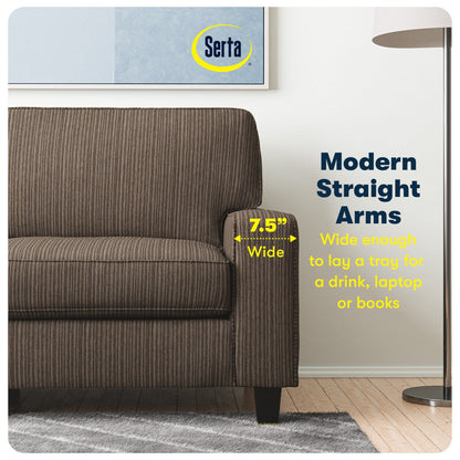 Divano Serta Palisades 73 Track Arm, in poliestere di facile manutenzione, con schienale morbido e cuscini di seduta a molle insacchettate.