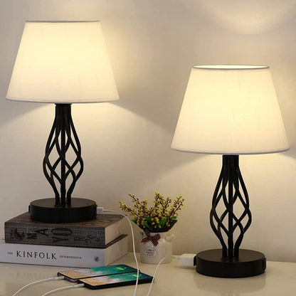 Set di 2 - Lampada da comodino con doppia porta di ricarica USB e 1 presa CA