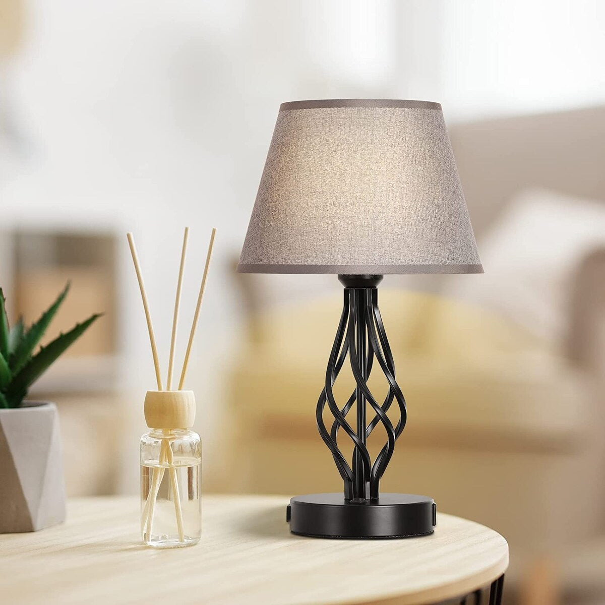 Set di 2 - Lampada da comodino con doppia porta di ricarica USB e 1 presa CA