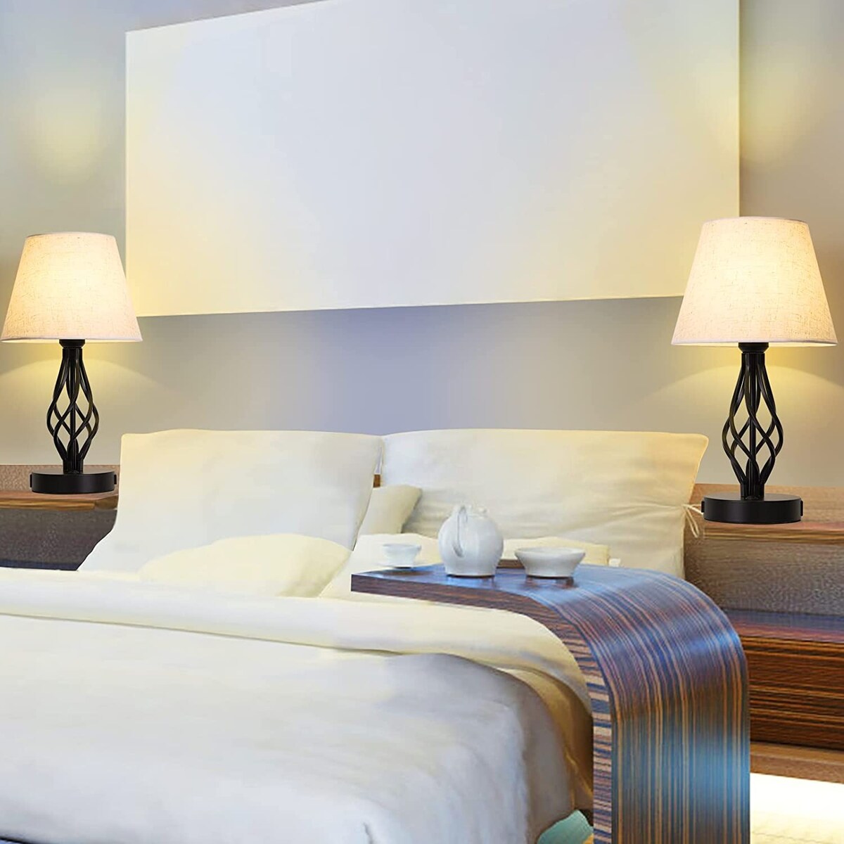 Set di 2 - Lampada da comodino con doppia porta di ricarica USB e 1 presa CA