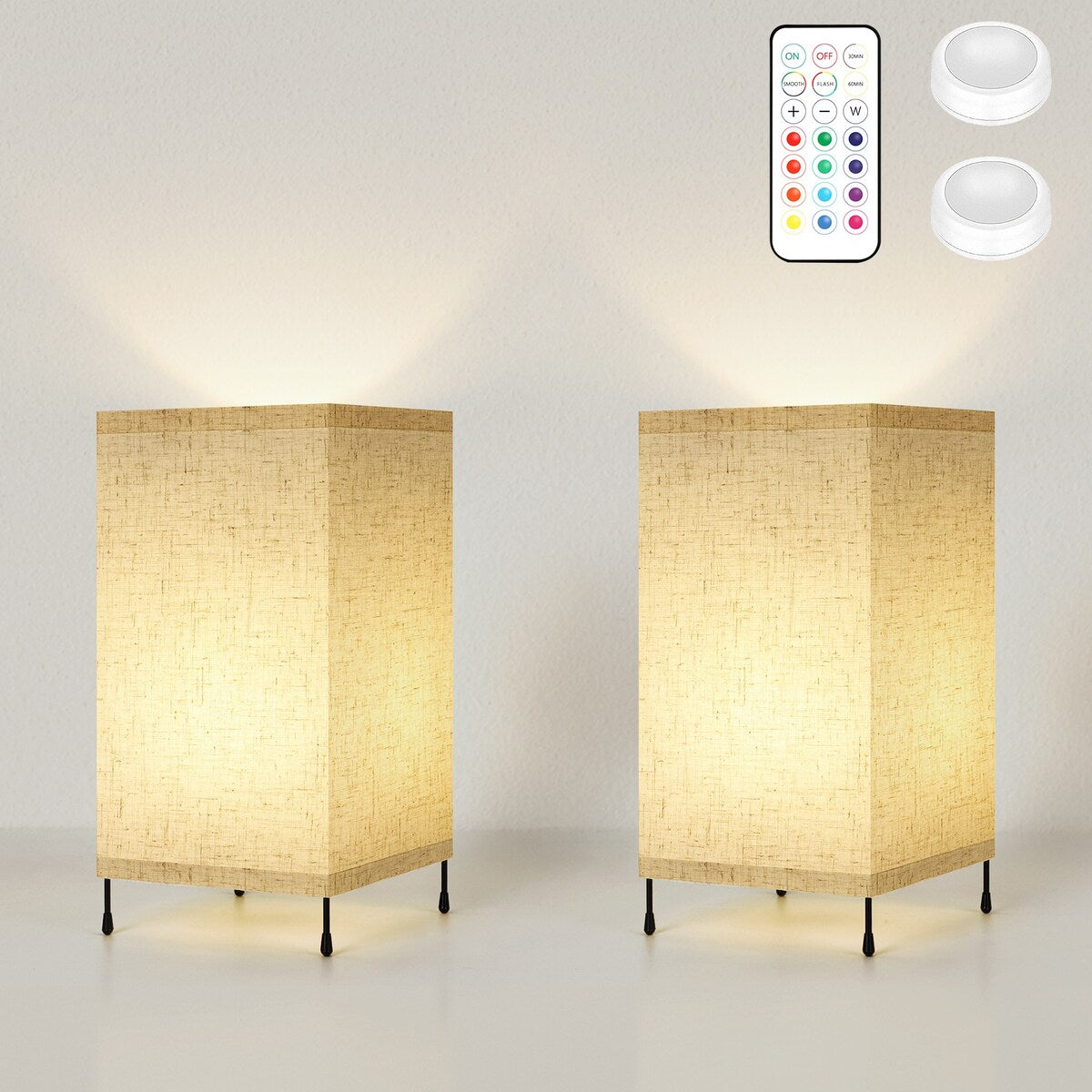 Set di 2 piccole lampade da tavolo con luce notturna e telecomando