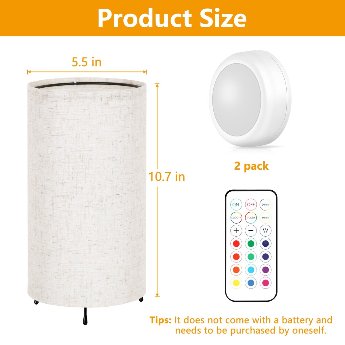 Set di 2 piccole lampade da tavolo con luce notturna e telecomando