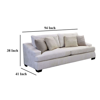 Divano Sham, ciniglia avorio, 4 cuscini decorativi, struttura in legno massello, 94 pollici