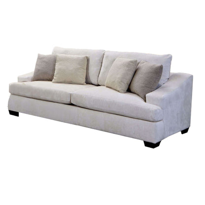 Divano Sham, ciniglia avorio, 4 cuscini decorativi, struttura in legno massello, 94 pollici