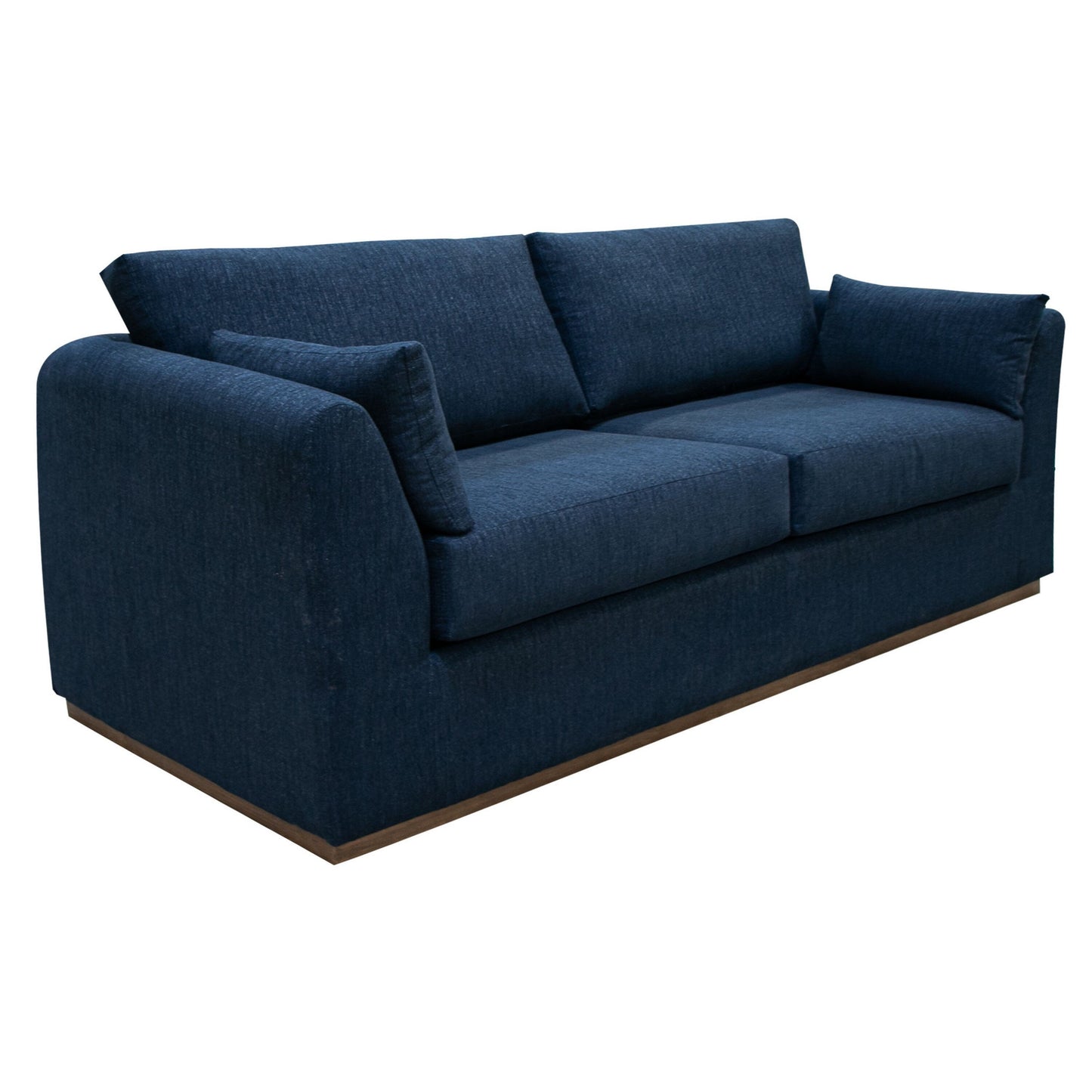 Divano Sian, poliestere blu navy, 2 cuscini decorativi, legno di pino massello, 90 pollici