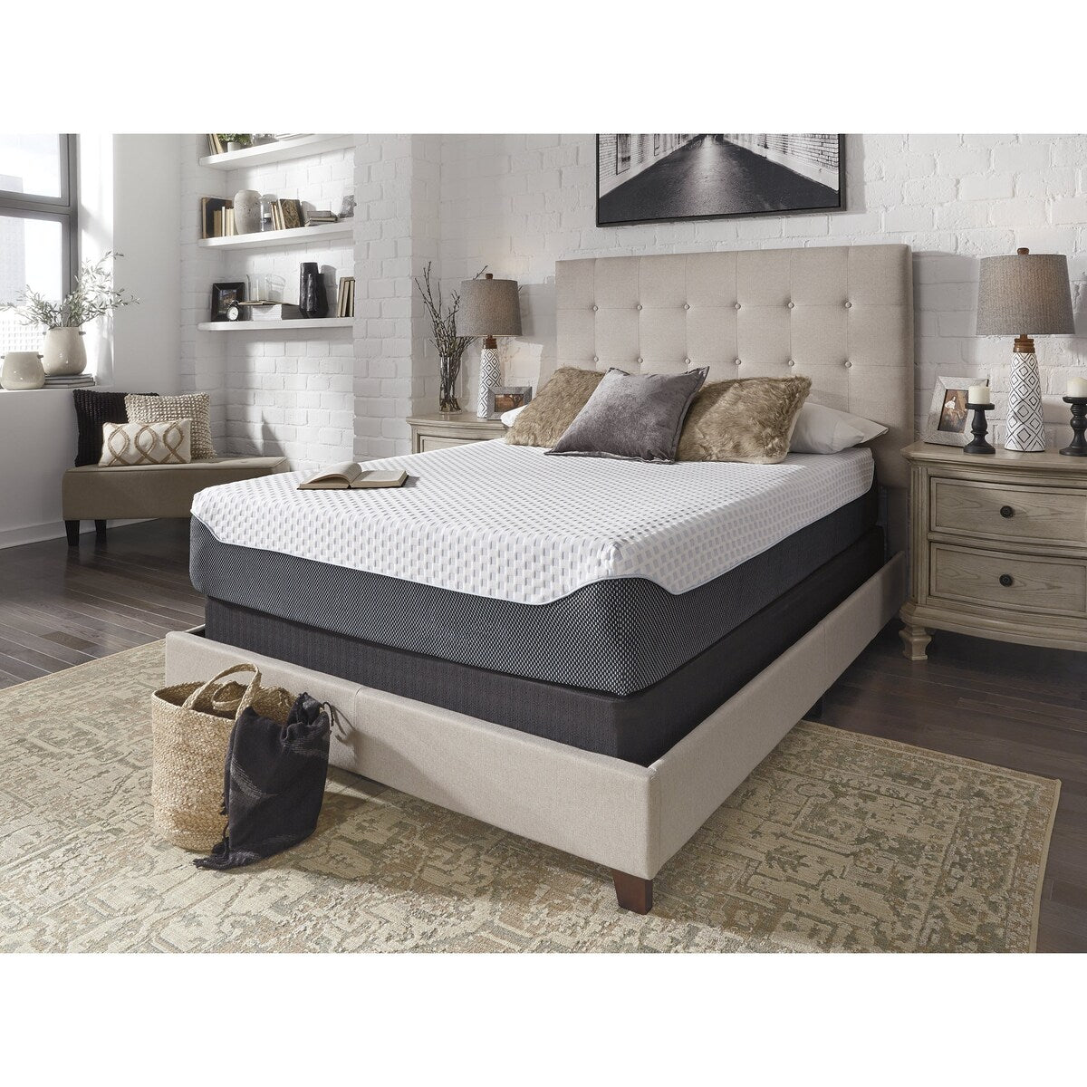 Pacchetto materasso king size Signature Design by Ashley Chime Elite da 12 pollici, nero/bianco, 2 pezzi