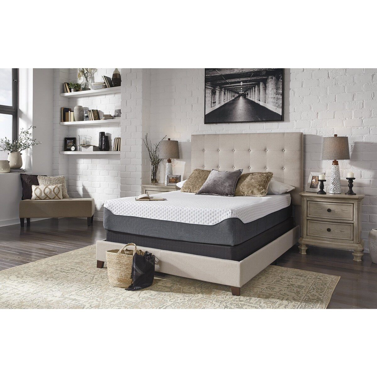 Pacchetto materasso king size Signature Design by Ashley Chime Elite da 12 pollici, nero/bianco, 2 pezzi