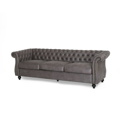 Divano Chesterfield a 3 posti in ardesia con bottoni e borchie
