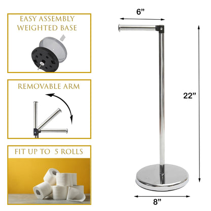 Porta carta igienica elegante con braccio pieghevole e supporto compatto in metallo indipendente - Diametro 8 pollici X 22 H