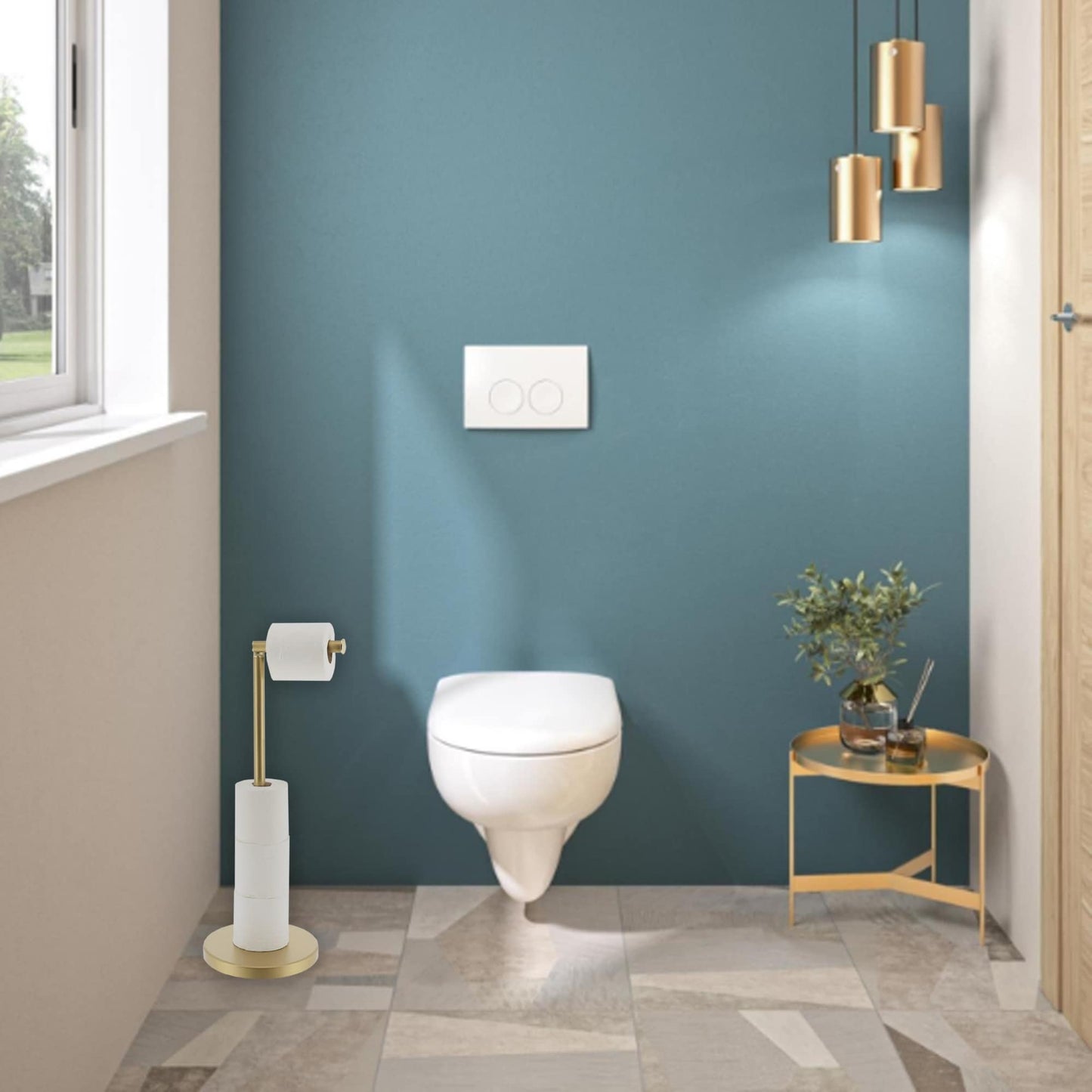 Porta carta igienica elegante con braccio pieghevole e supporto compatto in metallo indipendente - Diametro 8 pollici X 22 H