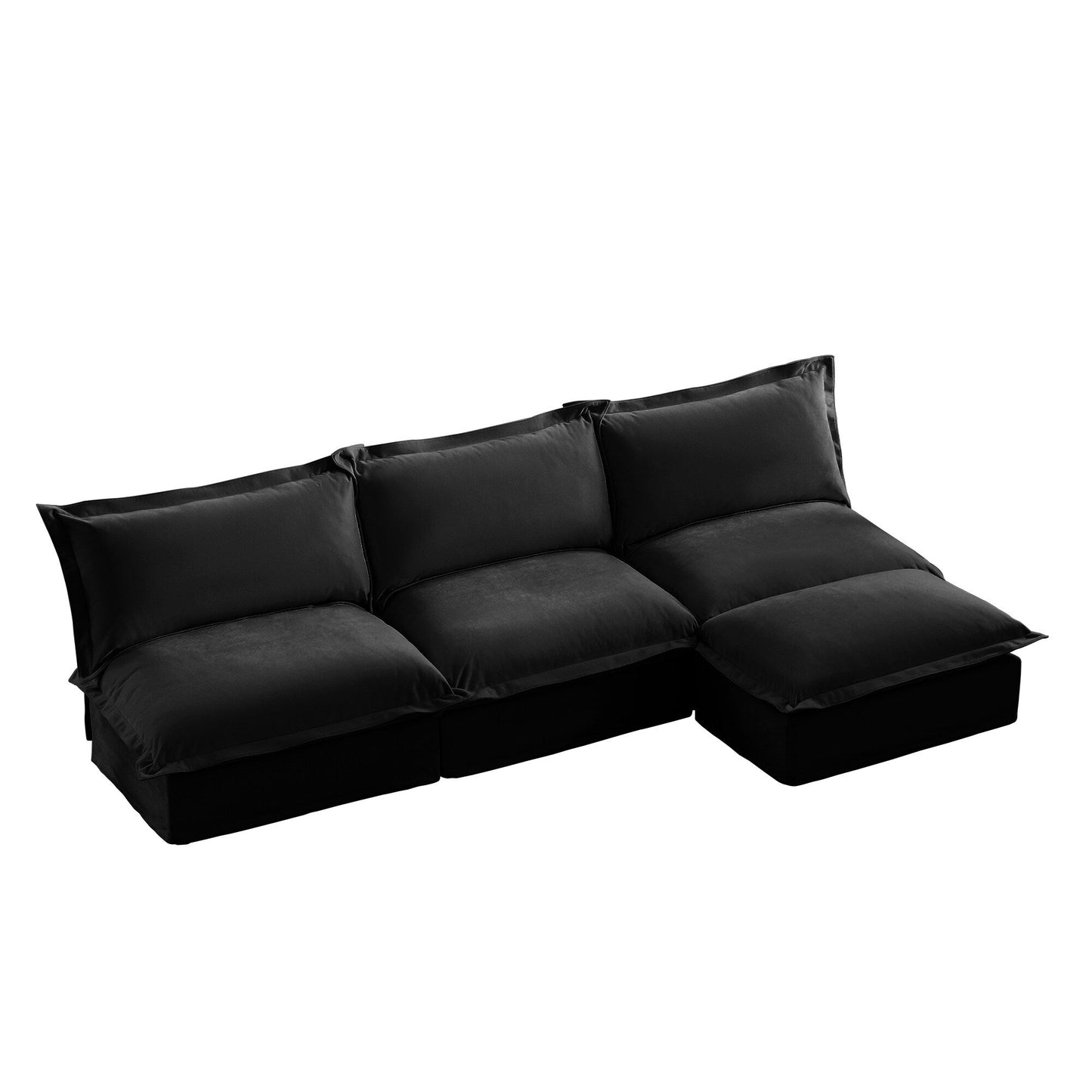 Divano componibile modulare moderno imbottito senza braccioli a 3 posti con fodera e pouf reversibile