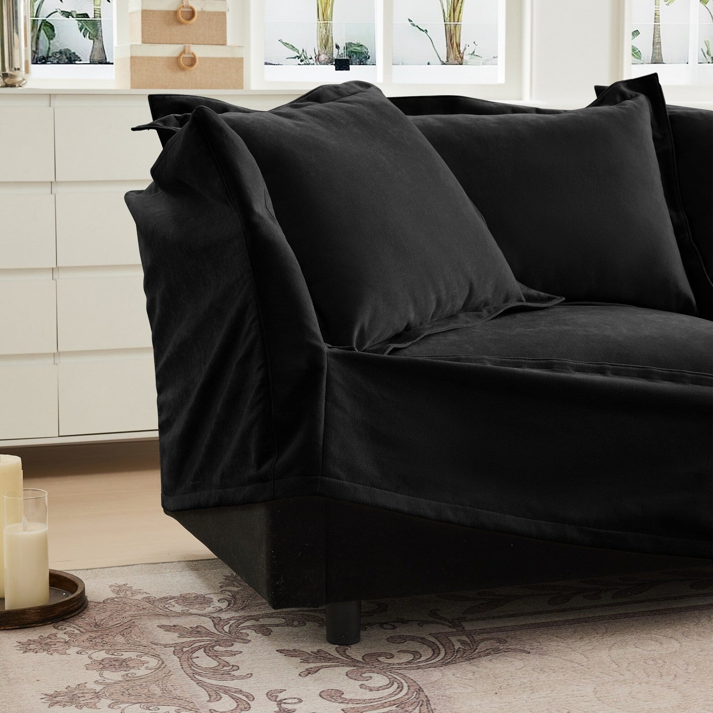 Divano foderato a 2 posti con 2 pouf, divano letto a 2 posti, divano home theater di grandi dimensioni